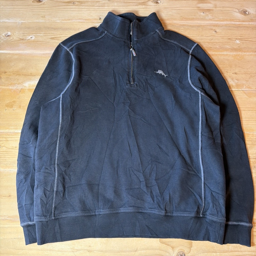 Tommy Bahama‎ Sweatshirt Mens Small Black Half Zip Mock Neck Relax  Marlin